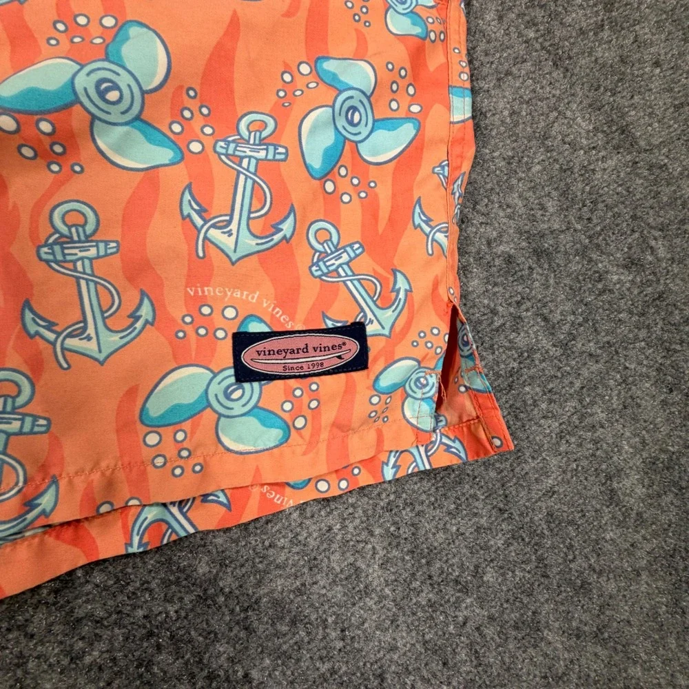 Vineyard Vines Mens Swim Trunks Medium Orange Anchor Propeller Board Shorts 0749